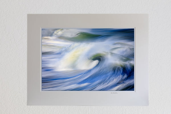 13 x 19 luster print in 18 x 24 ivory mat of  Huge waves captured with a slow shutter speed to show movement from the end of Avalon Fishing Pier in kill Devil Hills on the Outer Banks of North Carolina.