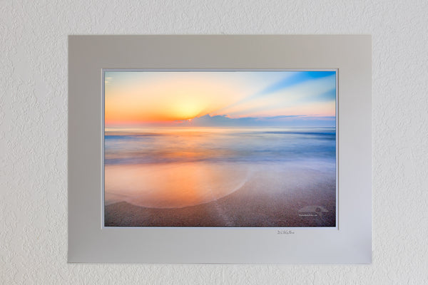 13 x 19 luster print in 18 x 24 ivory mat of Sunrise over the beach and ocean on the Outer Banks of NC.