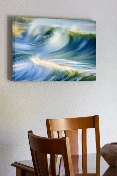 20x30x1.5 Canvas print of a wild horse silhouette on the beach in front of surf at sunrise in Corolla, NC on the Outer Banks.