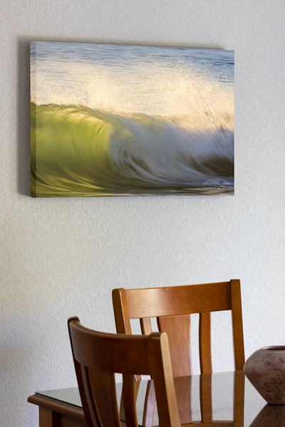 20"x30" x1.5" stretched canvas print hanging in the dining room of See through green surf on the Outer Banks of NC.