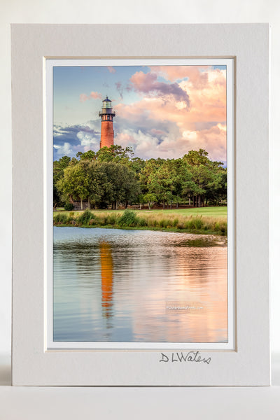 4 x 6 luster print in a 5 x 7 ivory mat of  A beautiful afternoon that the Corolla NC lighthouse on the Outer Banks.