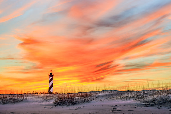 Sunset sky at Cape Hatteras Lighthouse on the Outer Banks of NC.