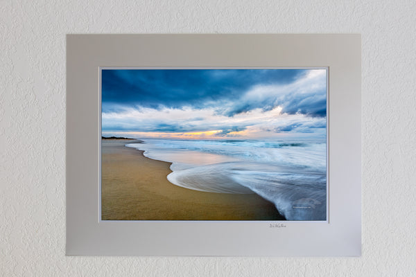 13 x 19 luster print in 18 x 24 ivory mat of Early morning sky over the beach at Ocracoke Island on the Outer Banks, NC.