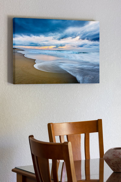 20"x30" x1.5" stretched canvas print hanging in the dining room of Early morning sky over the beach at Ocracoke Island on the Outer Banks, NC.