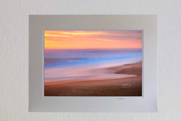 13 x 19 luster print in 18 x 24 ivory mat of A long twilight exposure of Nags Head beach on the Outer Banks of North Carolina.
