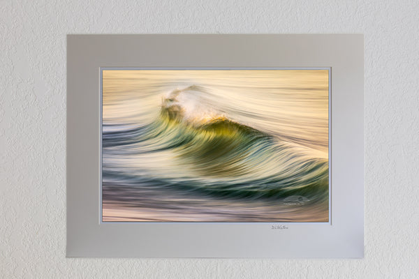 13 x 19 luster print in 18 x 24 ivory mat of Motion of the early morning surf on the beach at Kitty Hawk on the Outer Banks of NC.