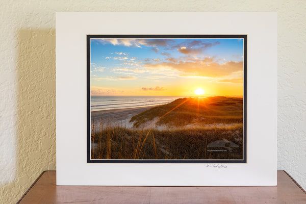 Sun setting over sanddunes along the Frisco costline in Cape Hatteras National Seashore, NC.