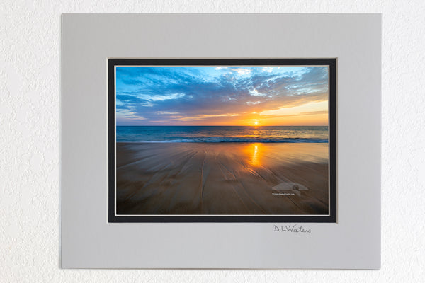 5 x 7 luster prints in a 8 x 10 ivory and black double mat of  Sunrise sand pattern created by the wave action at Coquina Beach on the Outer Banks, NC.