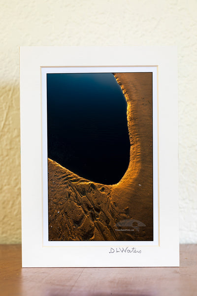 4 x 6 lobster print in a 5 x 7 Ivory mat of Morning light reflecting off the sand at the edge of the tide pool.