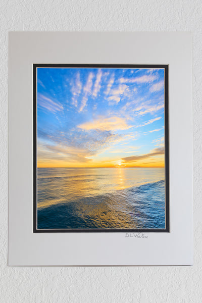 8 x 10 luster print in a 11 x 14 ivory and black double mat of Ocean view from the end of Kitty Hawk Fishing Pier on the Outer Banks, NC,