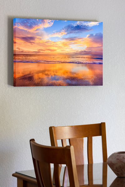 20"x30" x1.5" stretched canvas print hanging in the dining room of Sunrise over the Atlantic Ocean in Duck on the NC coast.