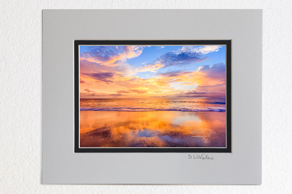 5 x 7 luster prints in a 8 x 10 ivory and black double mat of  Sunrise over the Atlantic Ocean in Duck on the NC coast.