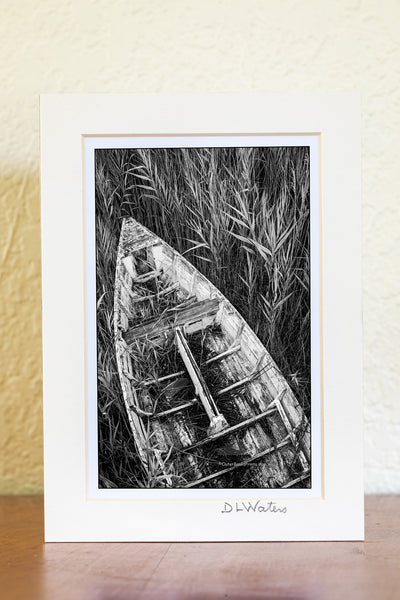 An abandon skiff in the reeds along the Manteo waterfront on the Outer Banks in NC. I set the self timer on my camera and held my tripod high above my head to capture this photograph. I felt this one look best in black-and-white.