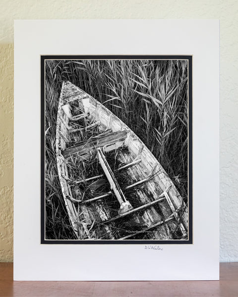An abandon skiff in the reeds along the Manteo waterfront on the Outer Banks in NC. I set the self timer on my camera and held my tripod high above my head to capture this photograph. I felt this one look best in black-and-white.
