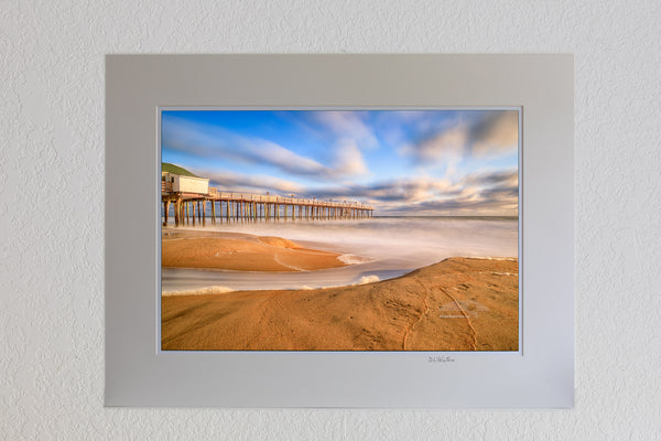 13 x 19 luster print in 18 x 24 ivory mat of Long exposure of Nags Head Fishing Pier in Nags Head on the Outer Banks of NC.