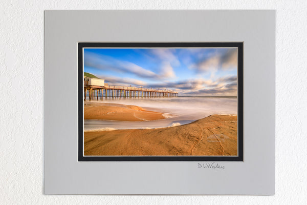 5 x 7 luster prints in a 8 x 10 ivory and black double mat of  Long exposure of Nags Head Fishing Pier in Nags Head on the Outer Banks of NC.