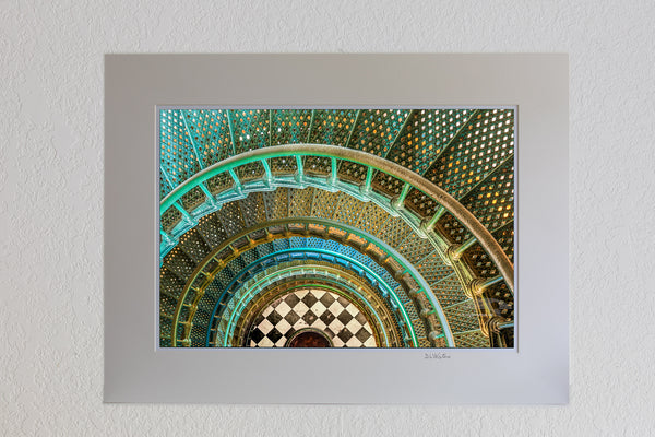 13 x 19 luster print in 18 x 24 ivory mat of Spiral staircase in Currituck Beach  Lighthouse.