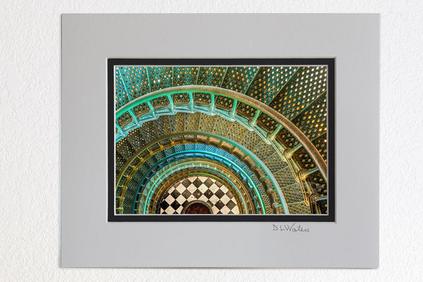 5 x 7 luster prints in a 8 x 10 ivory and black double mat of Spiral staircase in Currituck Beach  Lighthouse.