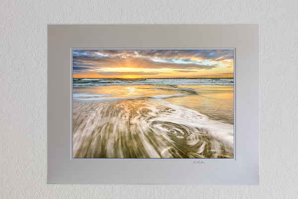 13 x 19 luster print in 18 x 24 ivory mat of Cloudy sunrise at Carova Beach on the northern Outer Banks.
