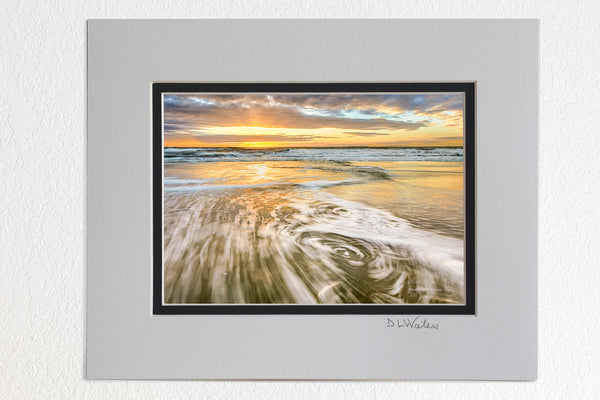 5 x 7 luster prints in a 8 x 10 ivory and black double mat of  Cloudy sunrise at Carova Beach on the northern Outer Banks.