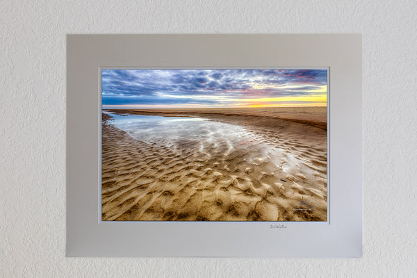 13 x 19 luster print in 18 x 24 ivory mat of Sunrise reflection in a tide pool on a Corolla beach at Outer Banks, NC.