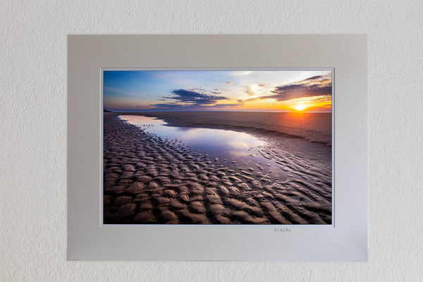 13 x 19 luster print in 18 x 24 ivory mat of Sunrise reflection in a tide pool on a Corolla beach at Outer Banks, NC.
