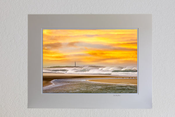 13 x 19 luster print in 18 x 24 ivory mat of The surf was crashing ashore and the wind was blowing so hard I could hardly stand when I captured this photo looking toward Cape Lookout Lighthouse from Cape Point on the Core Banks in North Carolina.