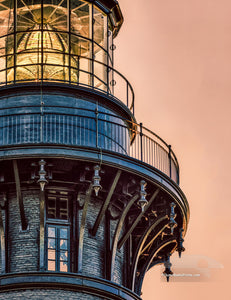 A close-up stylized photo of Bodie Island Lighthouse's Fresnel lens on the Outer Banks of North Carolina.