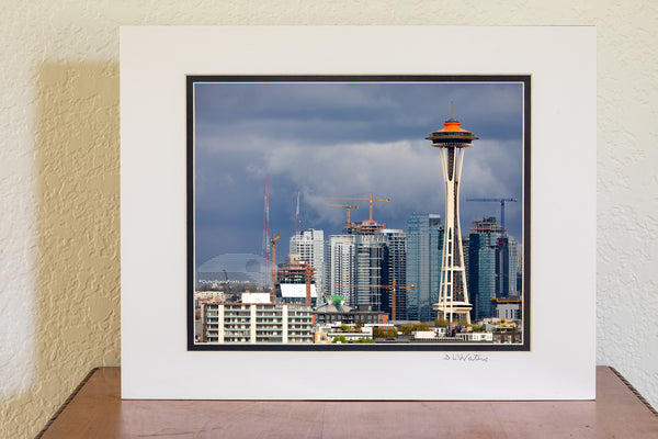 Seattle space needle stands out from the construction of Seattle's skyline.