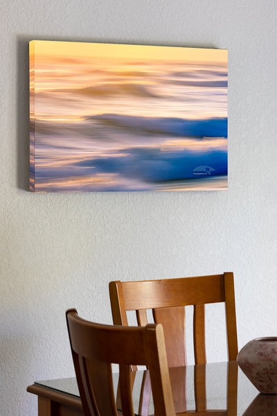 20"x30" x1.5" stretched canvas print hanging in the dining room of Kill Devil Hills morning surf impression on the Outer Banks of North Carolina.