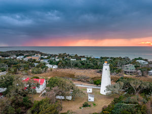 Storm at sunset above Ocracoke Lighthouse on the Outer Banks, NC.
