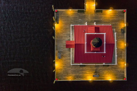 Looking down from above Roanoke Marshes Lighthouse in Manteo on the Outer Banks of NC.