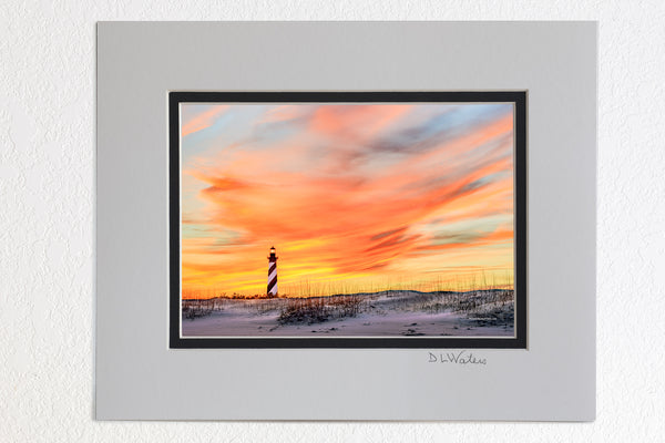 5 x 7 luster prints in a 8 x 10 ivory and black double mat of Sunset sky at Cape Hatteras Lighthouse on the Outer Banks of NC.