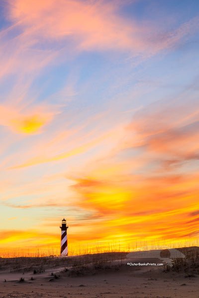 Sunset sky at Cape Hatteras Lighthouse on the Outer Banks of NC.