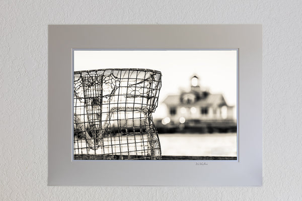 13 x 19 luster print in 18 x 24 ivory ￼￼mat of Crab Trap on the Manteo waterfront on Roanoke Island.