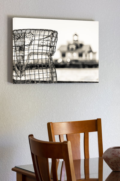 20"x30" x1.5" stretched canvas print hanging in the dining room of Crab Trap on the Manteo waterfront on Roanoke Island.