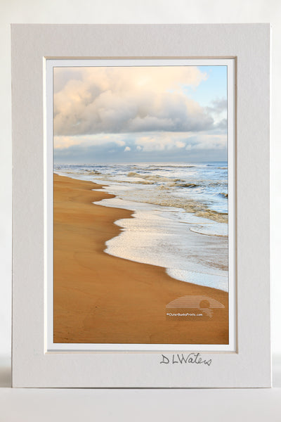 4 x 6 luster print in a 5 x 7 ivory mat of Nags Head beach at sunrise on the Outer Banks.