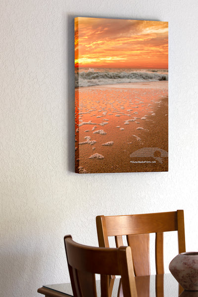 20"x30" x1.5" stretched canvas print hanging in the dining room of Sunrise over the Atlantic Ocean on the NC coast.