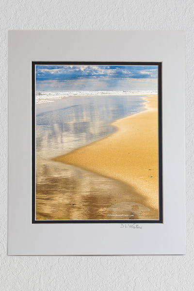 8 x 10 luster print in a 11 x 14 ivory and black double mat of Cloudy beach day at Oregon inlet on the Outer Banks.