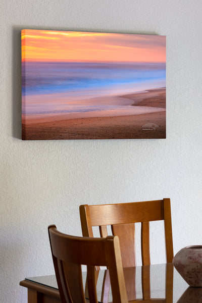 20"x30" x1.5" stretched canvas print hanging in the dining room of A long twilight exposure of Nags Head beach on the Outer Banks of North Carolina.