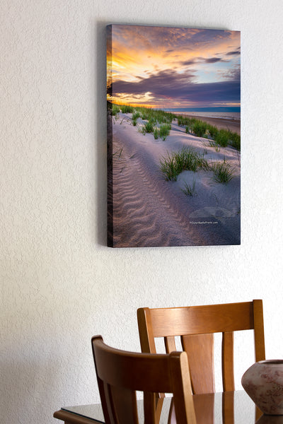 20 x30 Canvas print of Break of Day Sunrise over the dunes at Frisco beach Cape Hatteras National Seashore on the Outer Banks of North Carolina. Because of the way Cape Point is positioned, Frisco Beach is the only place that I know of on Outer Banks that the sun rises along the beach.