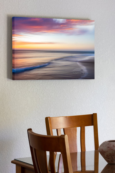 20"x30" x1.5" stretched canvas print hanging in the dining room of This impressionistic photo was taken at sunrise on Coquina Beach, Outer Banks NC.