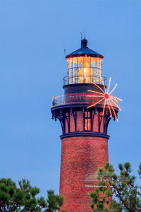 Christmas decorations on the Corolla NC lighthouse on the Outer Banks.