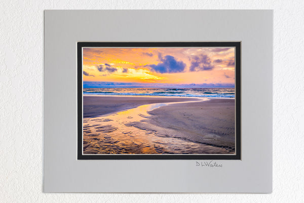 5 x 7 luster prints in a 8 x 10 ivory and black double mat of  Tidepool emptying into the Atlantic Ocean at sunrise in Corolla on the Outer Banks of NC.