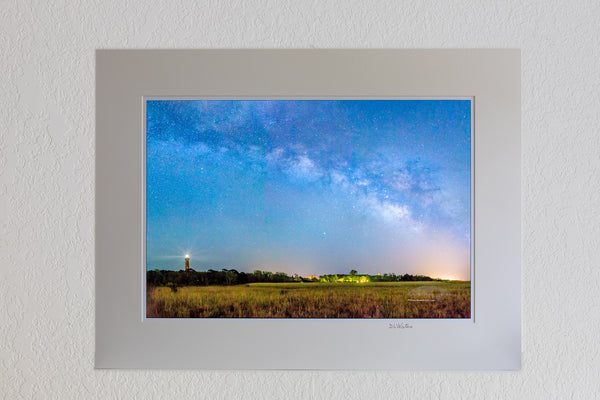 13 x 19 luster print in 18 x 24 ivory ￼￼mat of Milkyway galaxy above Corolla on the Outer Banks of NC