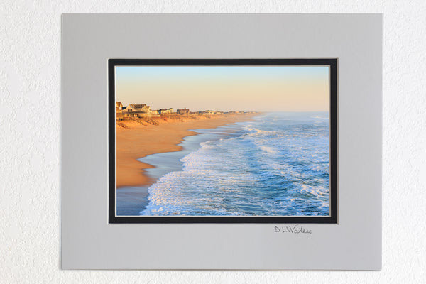 5 x 7 luster prints in a 8 x 10 ivory and black double mat of  Empty beach photographed from Kitty Hawk Fishing Pier on the Outer Banks of NC.