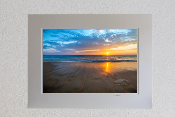 13 x 19 luster print in 18 x 24 ivory ￼￼mat of Sunrise sand pattern created by the wave action at Coquina Beach on the Outer Banks, NC.