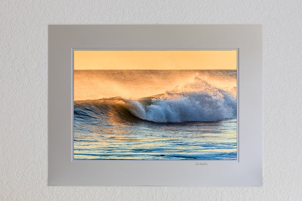 13 x 19 luster print in 18 x 24 ivory ￼￼mat of Golden wave at Kitty Hawk Beach Outer Banks North Carolina.
