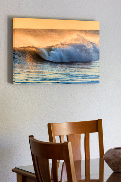 20"x30" x1.5" stretched canvas print hanging in the dining room o Golden wave at Kitty Hawk Beach Outer Banks North Carolina.