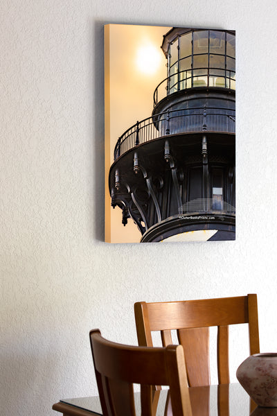 20"x30" x1.5" stretched canvas print hanging in the dining room of A close-up photo of Cape Hatteras Lighthouse at Hatteras Island on the Outer Banks of NC.  Edit alt text